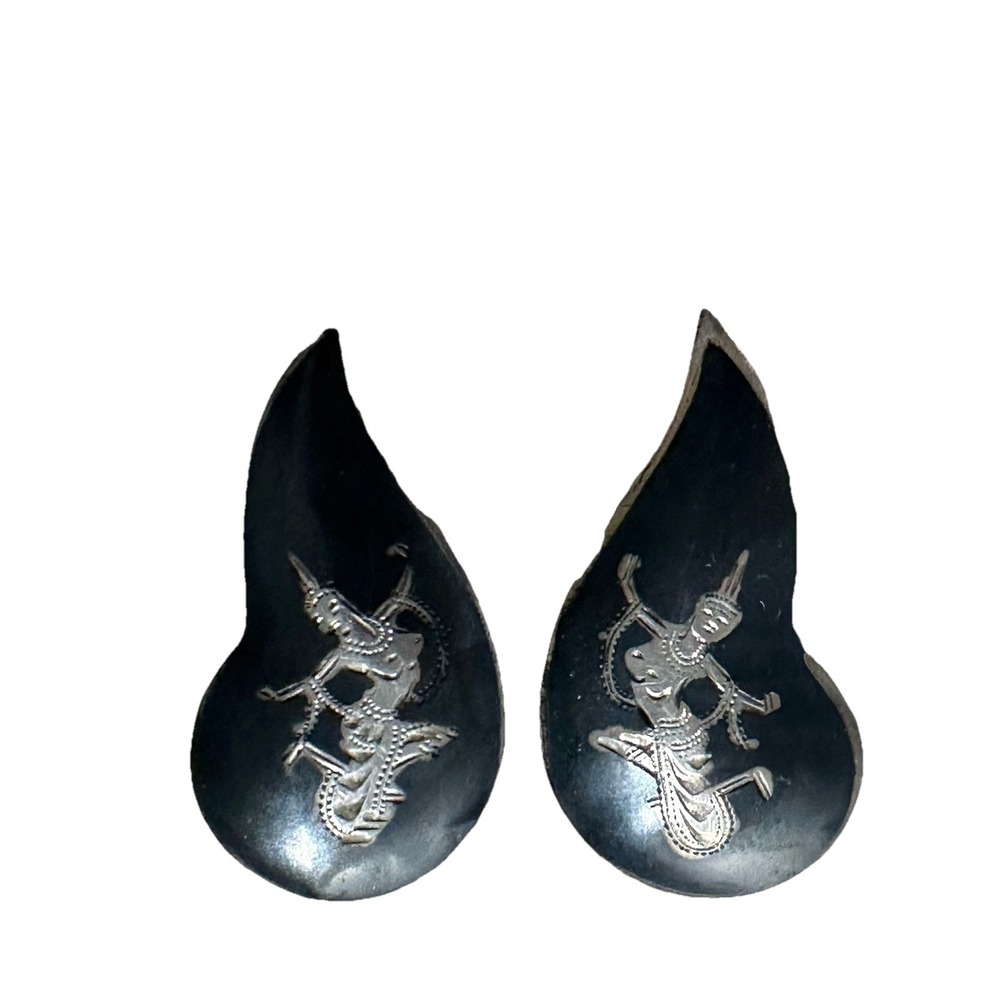 Vintage Siam Sterling Silver Dancing  Screw Back Earrings Unique Siam